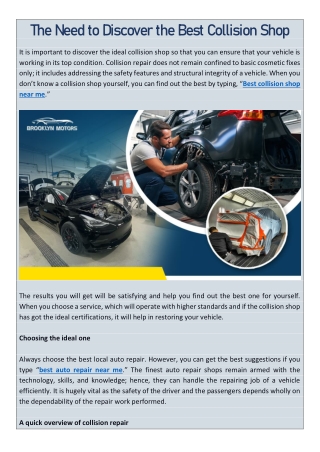 The Need to Discover the Best Collision Shop
