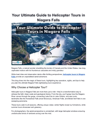 Your Ultimate Guide to Helicopter Tours in Niagara Falls