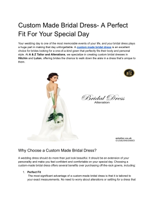 Custom Made Bridal Dress- A Perfect Fit For Your Special Day