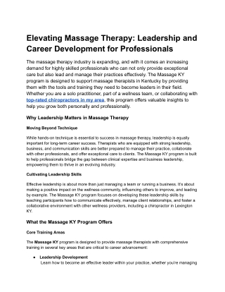 Elevating Massage Therapy_ Leadership and Career Development for Professionals