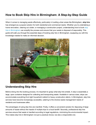 How to Book Skip Hire in Birmingham A Step-by-StepGuide