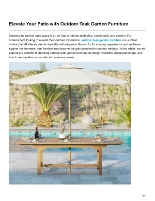Elevate Your Patio with Outdoor Teak Garden Furniture