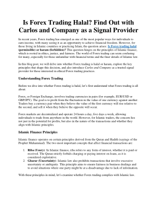 Is Forex Trading Halal Find Out with Carlos and Company as a Signal Provider