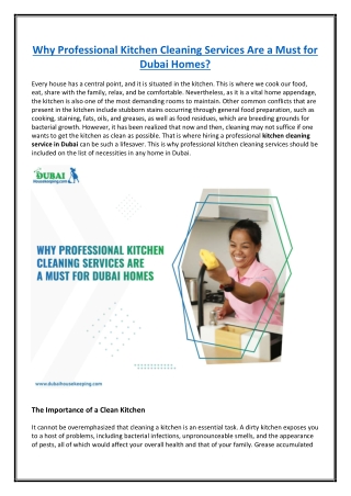 Why Professional Kitchen Cleaning Services Are a Must for Dubai Homes?