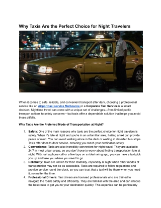 Why Taxis Are the Perfect Choice for Night Travelers