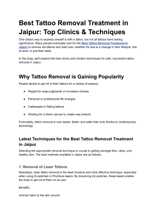 Best Tattoo Removal Treatment in Jaipur: Top Clinics & Techniques