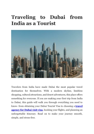 Traveling to Dubai from India as a Tourist