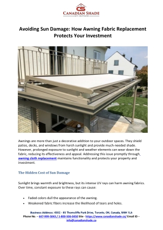 Avoiding Sun Damage: How Awning Fabric Replacement Protects Your Investment