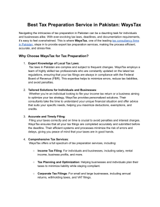 Best Tax Preparation Service in Pakistan