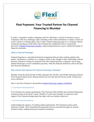 Flexi Payment Your Trusted Partner for Channel Financing in Mumbai
