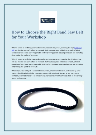 How to Choose the Right Band Saw Belt for Your Workshop
