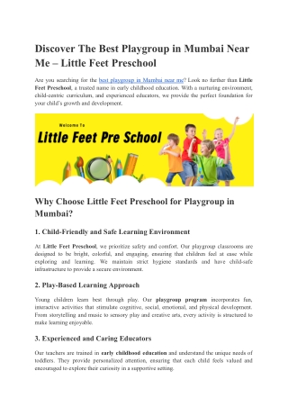 Discover The Best Playgroup in Mumbai Near Me – Little Feet Preschool