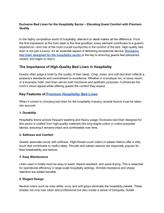 Exclusive Bed Linen for the Hospitality Sector – Elevating Guest Comfort with Premium Quality