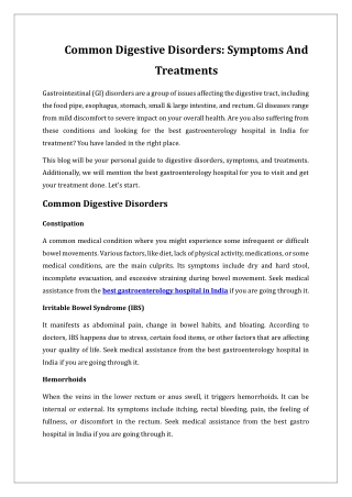 Common Digestive Disorders: Symptoms And Treatments