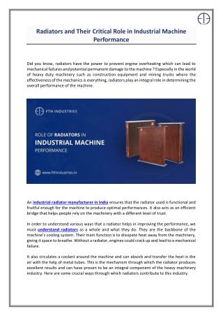 Radiators Importance in Industrial Machine Performance