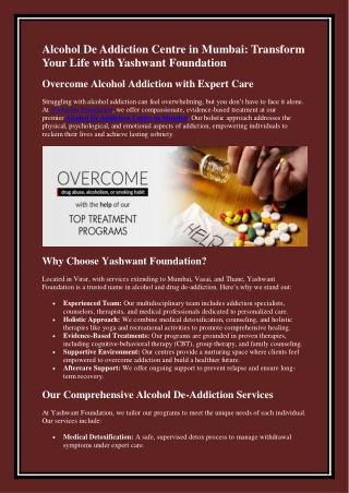 Alcohol De Addiction Centre in Mumbai