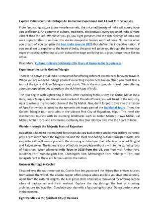 Explore India’s Cultural Heritage- An Immersive Experience and A Feast for the Senses