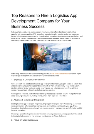 Top Reasons to Hire a Logistics App Development Company for Your Business Success