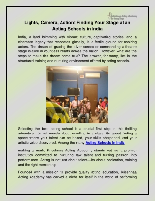 Acting Schools In India