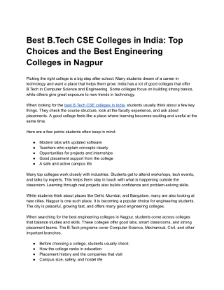 Best B.Tech CSE Colleges In India_ Top Choices and the Best Engineering Colleges in Nagpur