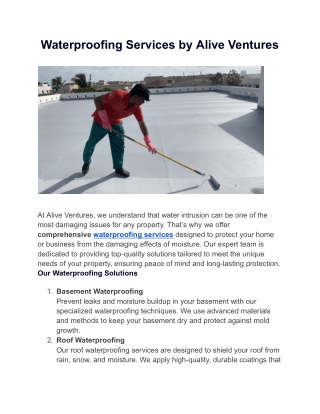 Waterproofing Services by Alive Ventures