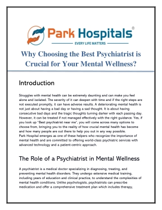 Why Choosing the Best Psychiatrist is Crucial for Your Mental Wellness?