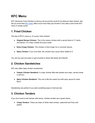 KFC Menu
