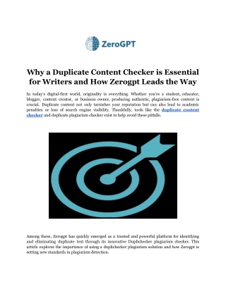 Why a Duplicate Content Checker is Essential for Writers and How Zerogpt Leads the Way
