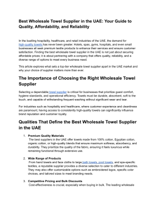 Best Wholesale Towel Supplier in the UAE_ Your Guide to Quality, Affordability, and Reliability