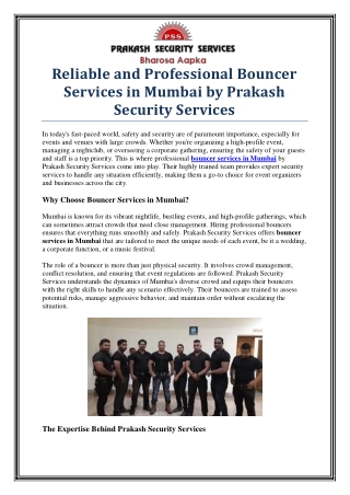 Reliable Bouncer Services in Mumbai by Prakash Security Services