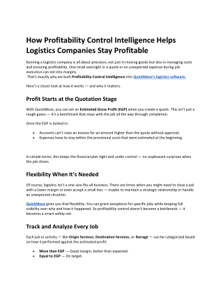 How Profitability Control Intelligence Helps Logistics Companies