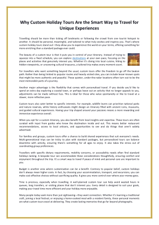 Why Custom Holiday Tours Are the Smart Way to Travel for Unique Experiences