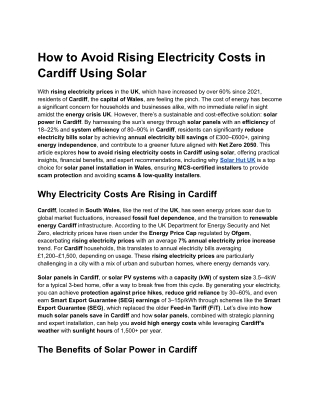 How to Avoid Rising Electricity Costs in Cardiff Using Solar