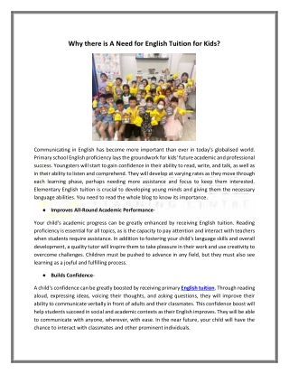 Why there is A Need for English Tuition for Kids?