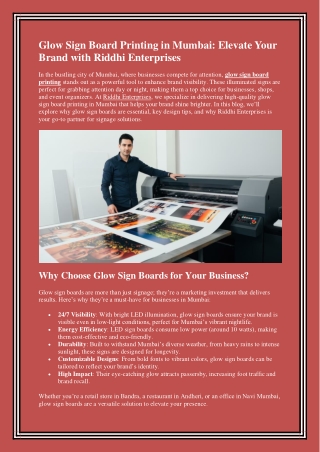 Glow Sign Board Printing in Mumbai