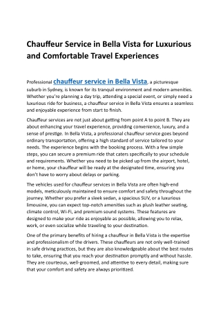 Chauffeur service in Bella Vista