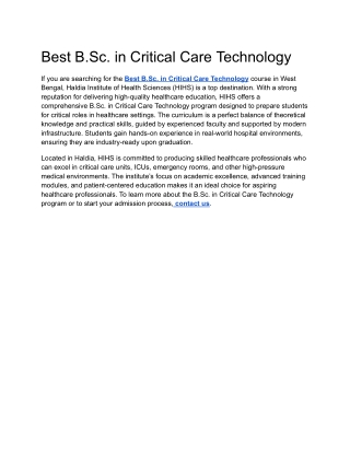 Best B.Sc. in Critical Care Technology