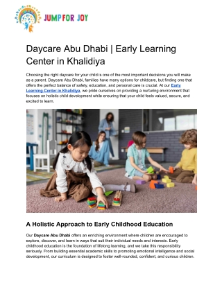 Daycare Abu Dhabi _ Early Learning Center in Khalidiya