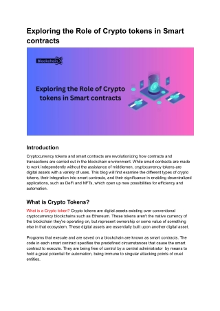 Exploring the Role of Crypto tokens in Smart contracts