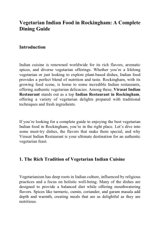 Vegetarian Indian Food in Rockingham A Complete Dining Guide