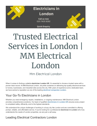 Trusted Electrical Services in London _ MM Electrical London