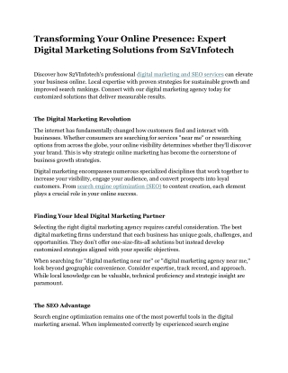 Transforming Your Online Presence with s2vinfotech