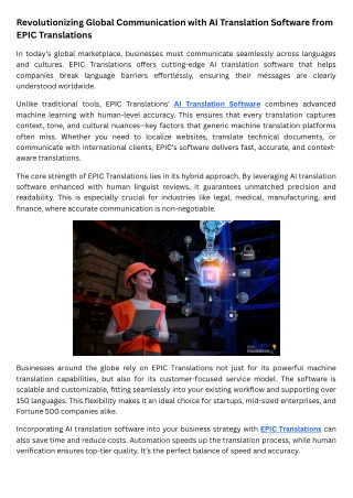 Revolutionizing Global Communication with AI Translation Software from EPIC Translations