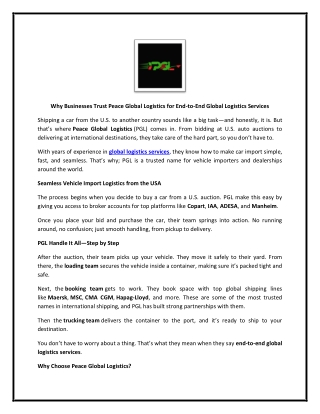 Why Businesses Trust Peace Global Logistics for End to End Global Logistics Services