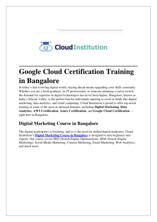 best Google Cloud Certification Training in Bangalore