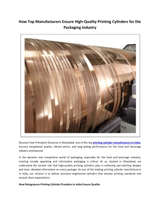 How Top Manufacturers Ensure High-Quality Printing Cylinders for the Packaging I