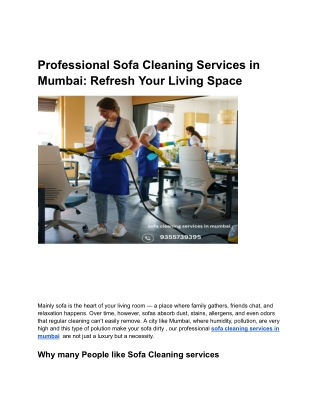 Professional Sofa Cleaning Services in Mumbai Refresh Your Living Space