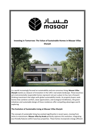 Investing in Tomorrow The Value of Sustainable Homes in Masaar Villas Sharjah