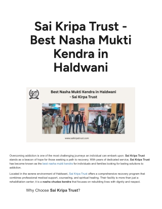 Sai Kripa Trust - Best Nasha Mukti Kendra in Haldwani
