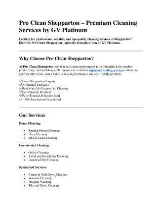 Pro Clean Services in Shepparton